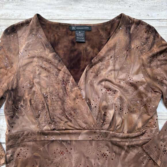 VTG INC Top Med Brown Sequins V Neck Empire Waist Whimsigoth FairyGrunge Stretch - Picture 9 of 9
